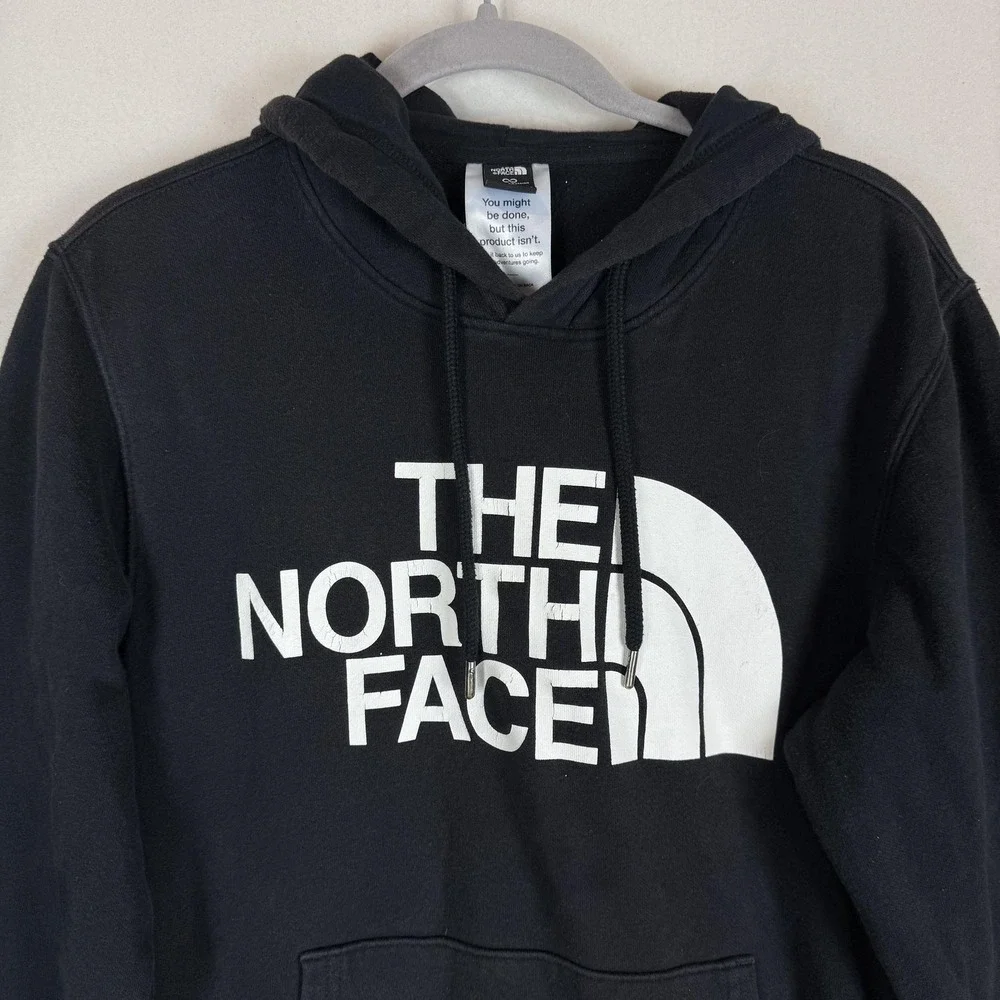 The North Face Hoodie Mens Small Black Pullover Fleece Big Logo‎ Kangaroo